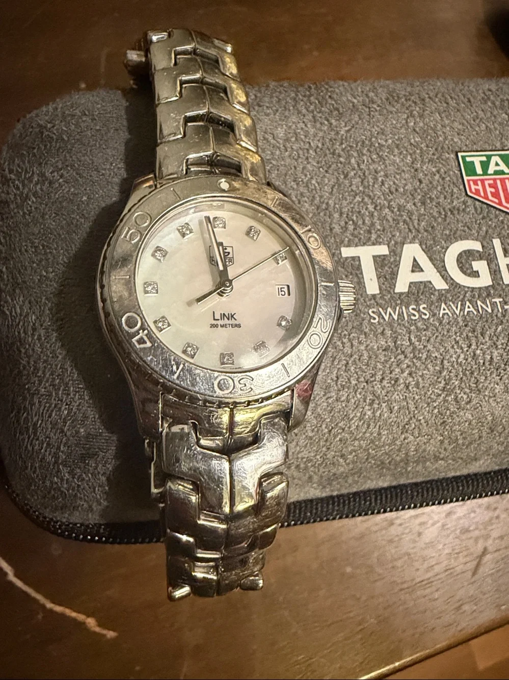 RARE AUTHENTIC TAG Heuer Silver Link Watch with Mother-of-Pearl Dial and DIAMOND